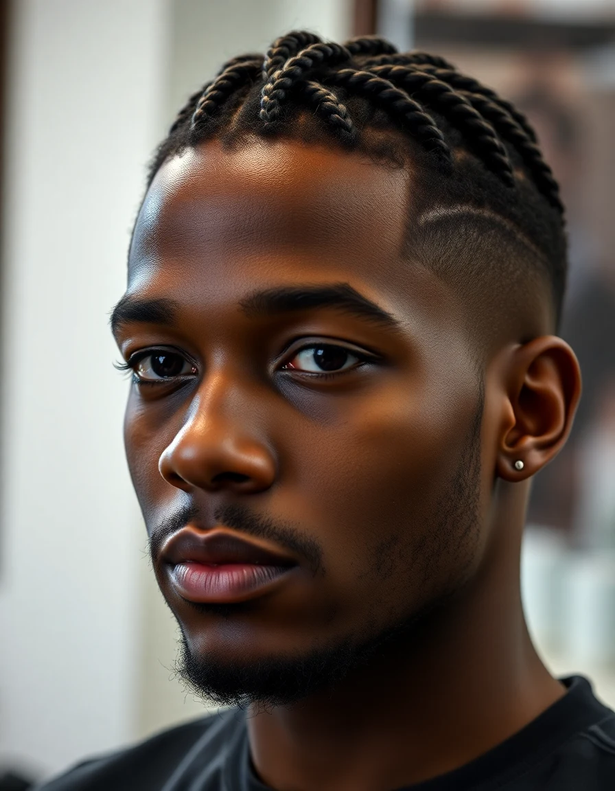 ASAP Rocky-inspired Cornrows with a Fade hairstyle on a model