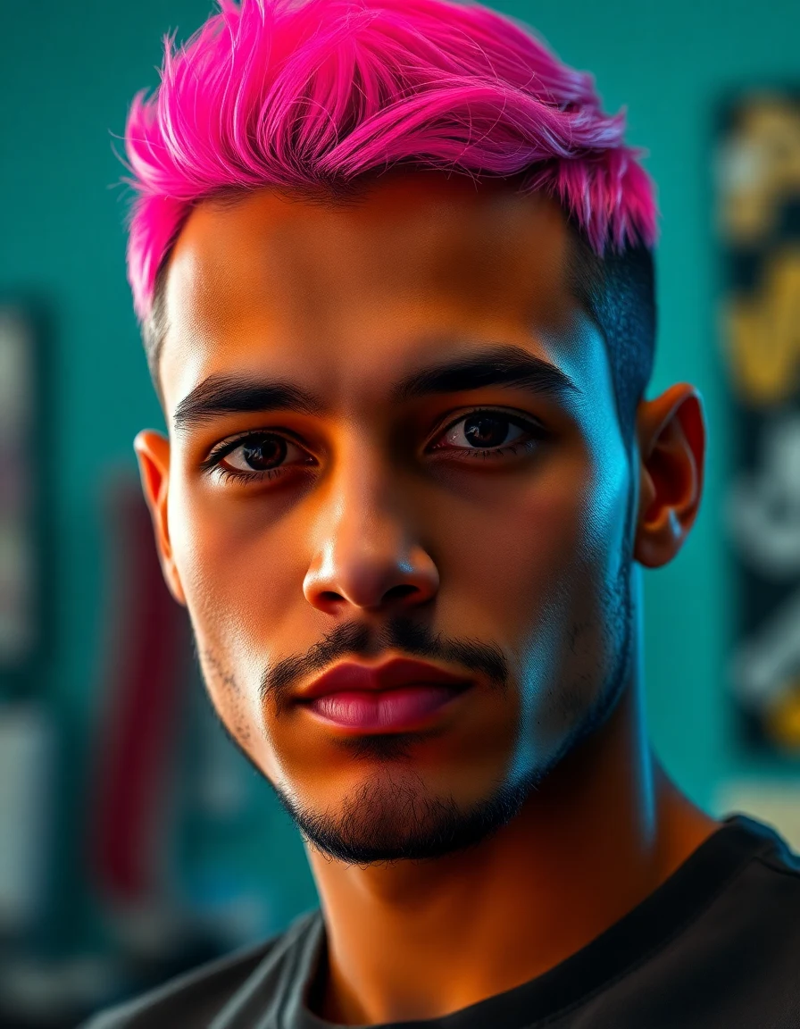 Bad Bunny-inspired 3. The Neon Color Buzz hairstyle on a model