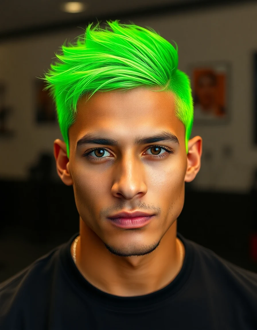 Bad Bunny-inspired Neon Green and Color Rebellion hairstyle on a model