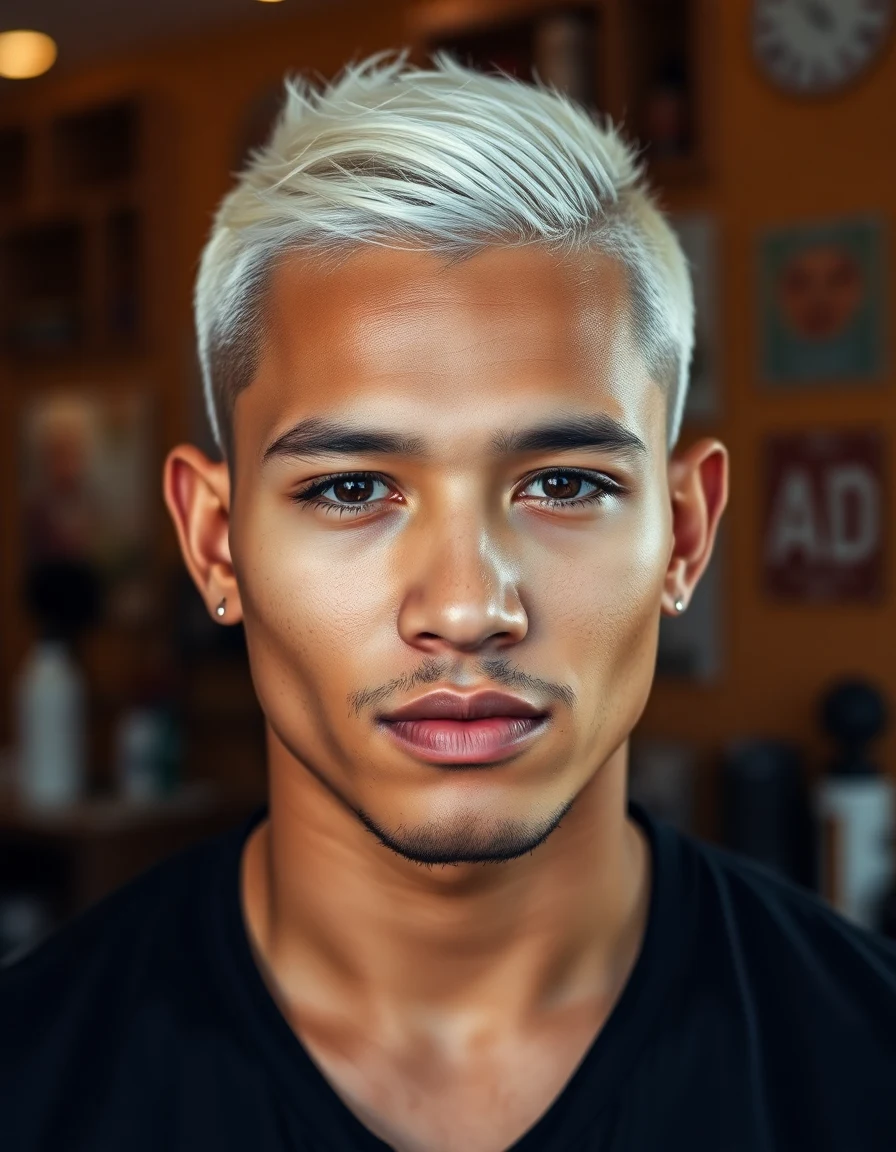 Bad Bunny-inspired 1. The Platinum Bleached Buzz Cut hairstyle on a model