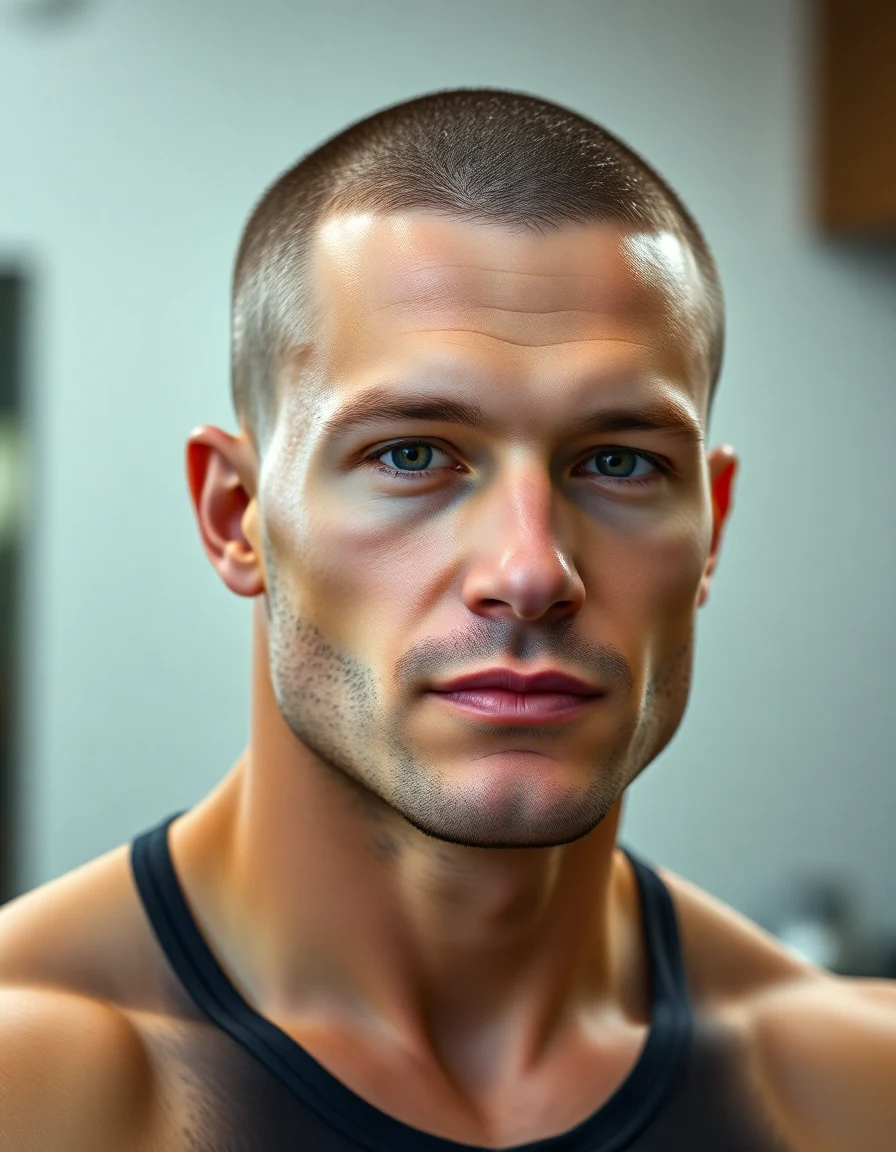 Chris Hemsworth-inspired The Buzz Cut (2020 to 2021) hairstyle on a model