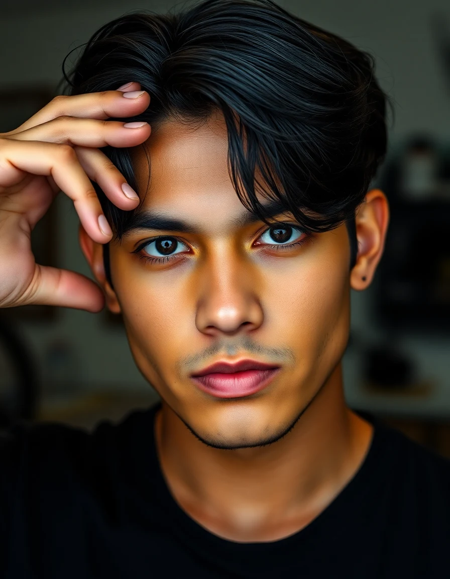 Peso Pluma-inspired The Curtain Bangs Mullet hairstyle on a model