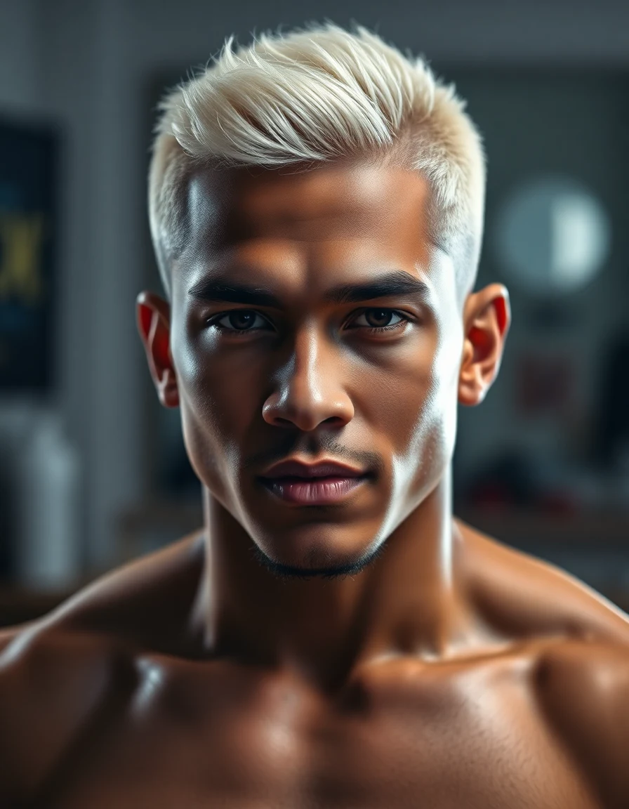 Rauw Alejandro-inspired The Bleached Platinum Buzz (2020-2021) hairstyle on a model