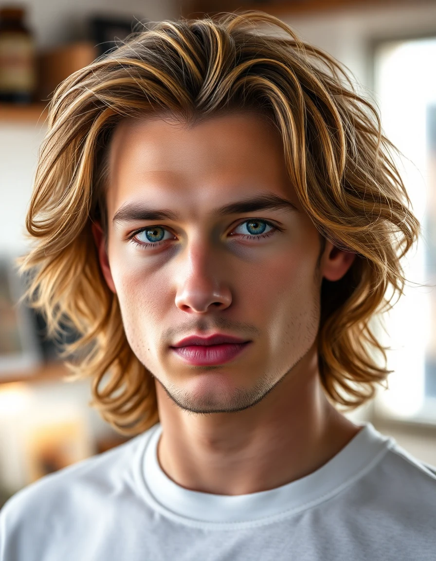 Timothee Chalamet-inspired The “Call Me by Your Name” Mop Top hairstyle on a model