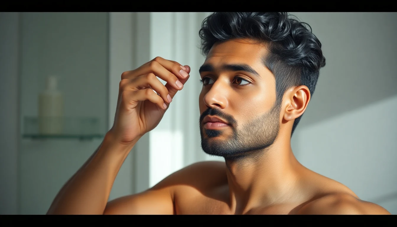 Ayurvedic Hair Oil Guide for Men: Amla, Bhringraj, and Brahmi Ranked — man applying hair moisturizer