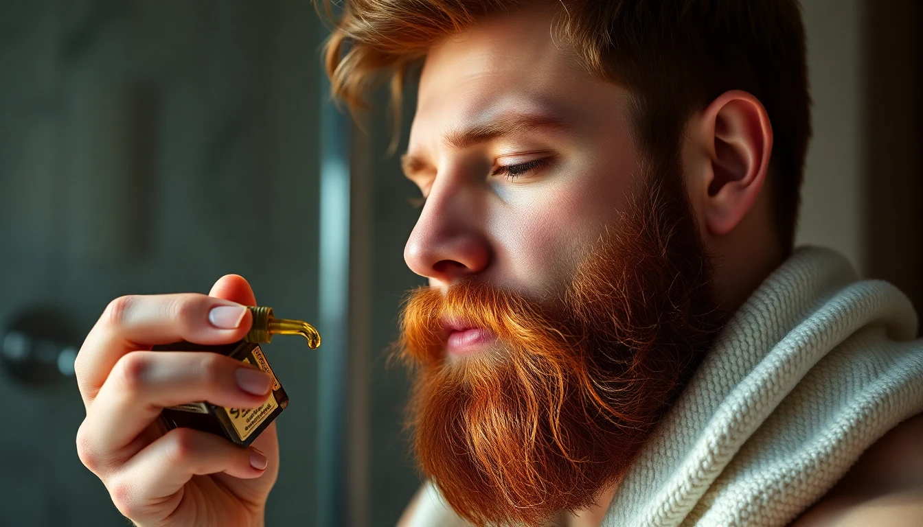 Best Beard Oils for Ginger Beards: Color Preservation Ranked — man applying beard oil to beard