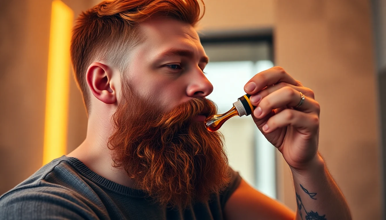 Best Beard Oils for Ginger Beards: Color Preservation Ranked — man applying beard oil to beard