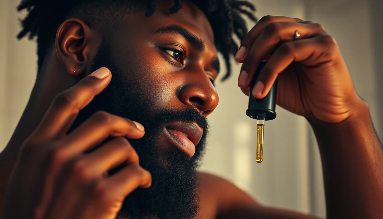 Best Beard Products for Black Men (2026) — man applying beard oil to beard