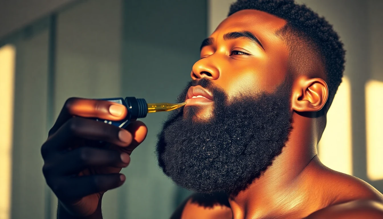 Black Men Beard Care: The Complete Guide (2026) — man applying beard oil to beard