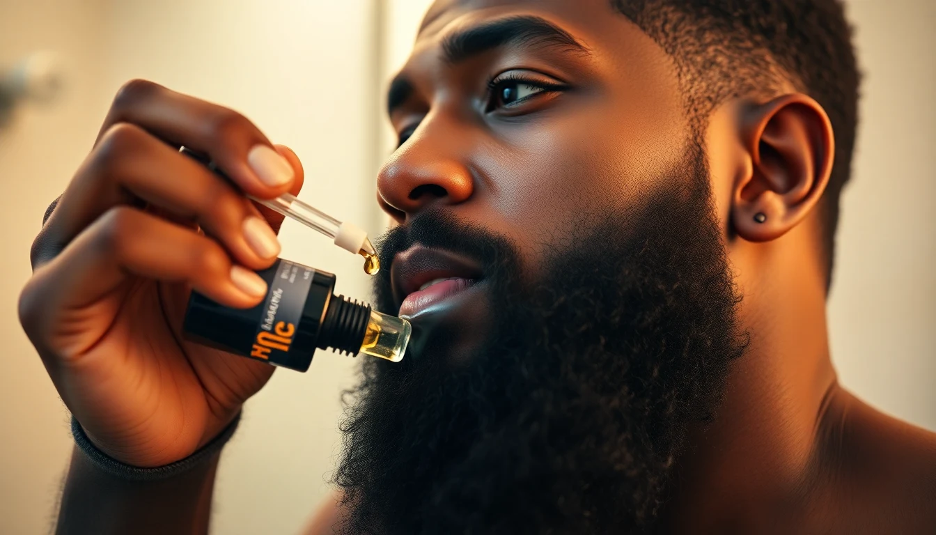 Black Men Beard Care: The Complete Guide (2026) — man applying beard oil to beard