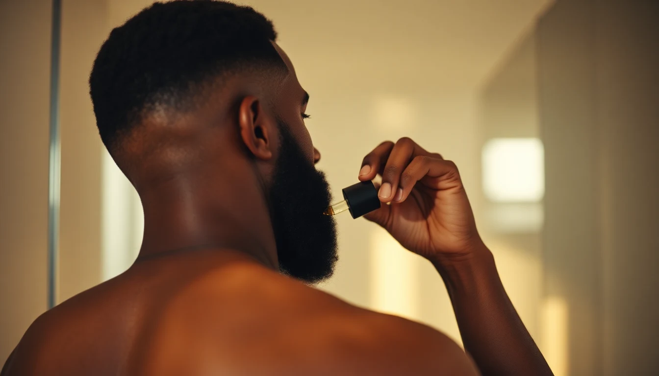 Black Men Beard Care: The Complete Guide (2026) — man applying beard oil to beard
