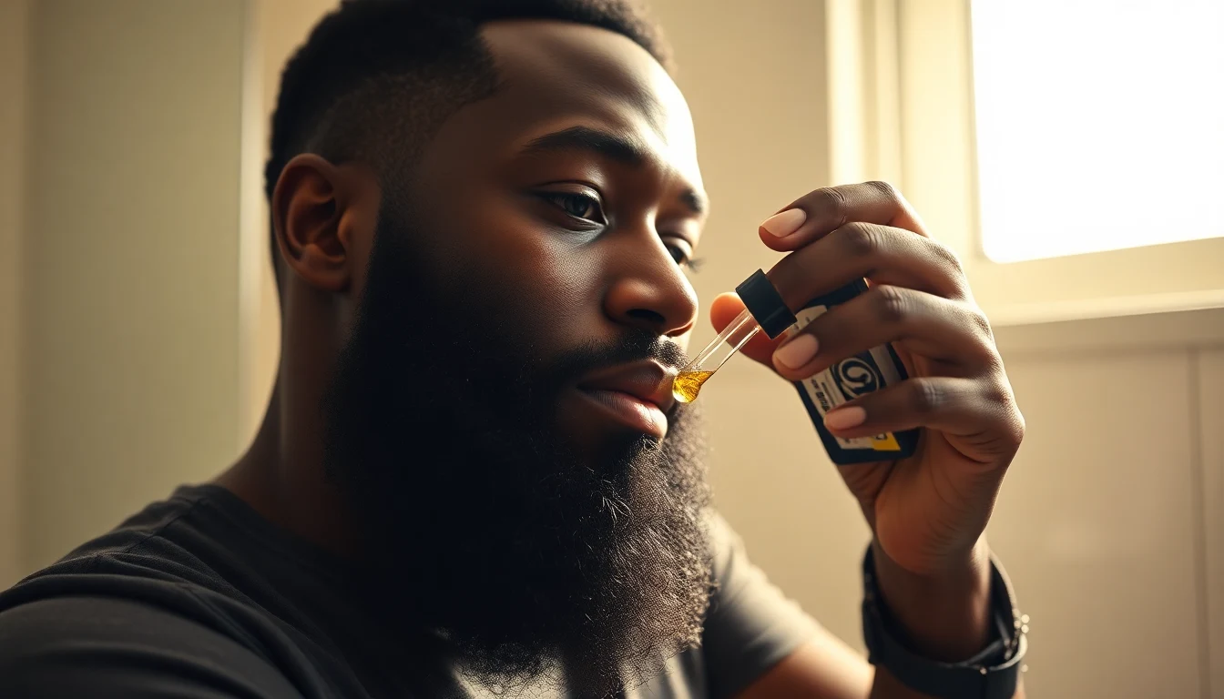 Black Men Beard Care: The Complete Guide (2026) — man applying beard oil to beard