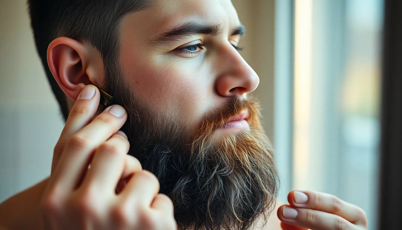 Nordic Beard Care for Men With Fair, Sensitive Facial Skin: Keeping Beard Healthy Without Irritation — man applying beard oil to beard