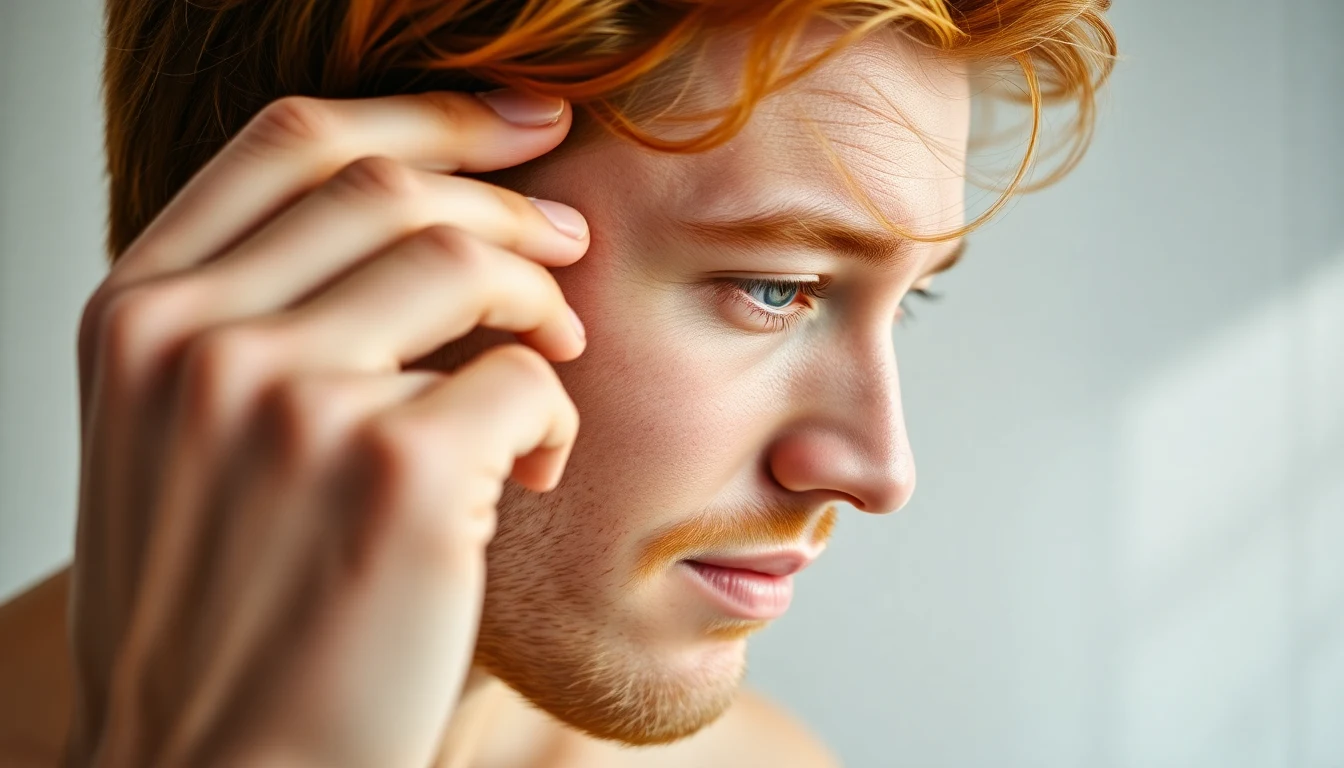 Scalp Psoriasis and Sensitivity in Redhead Men: Managing Flares Without Harsh Treatments — man applying scalp treatment