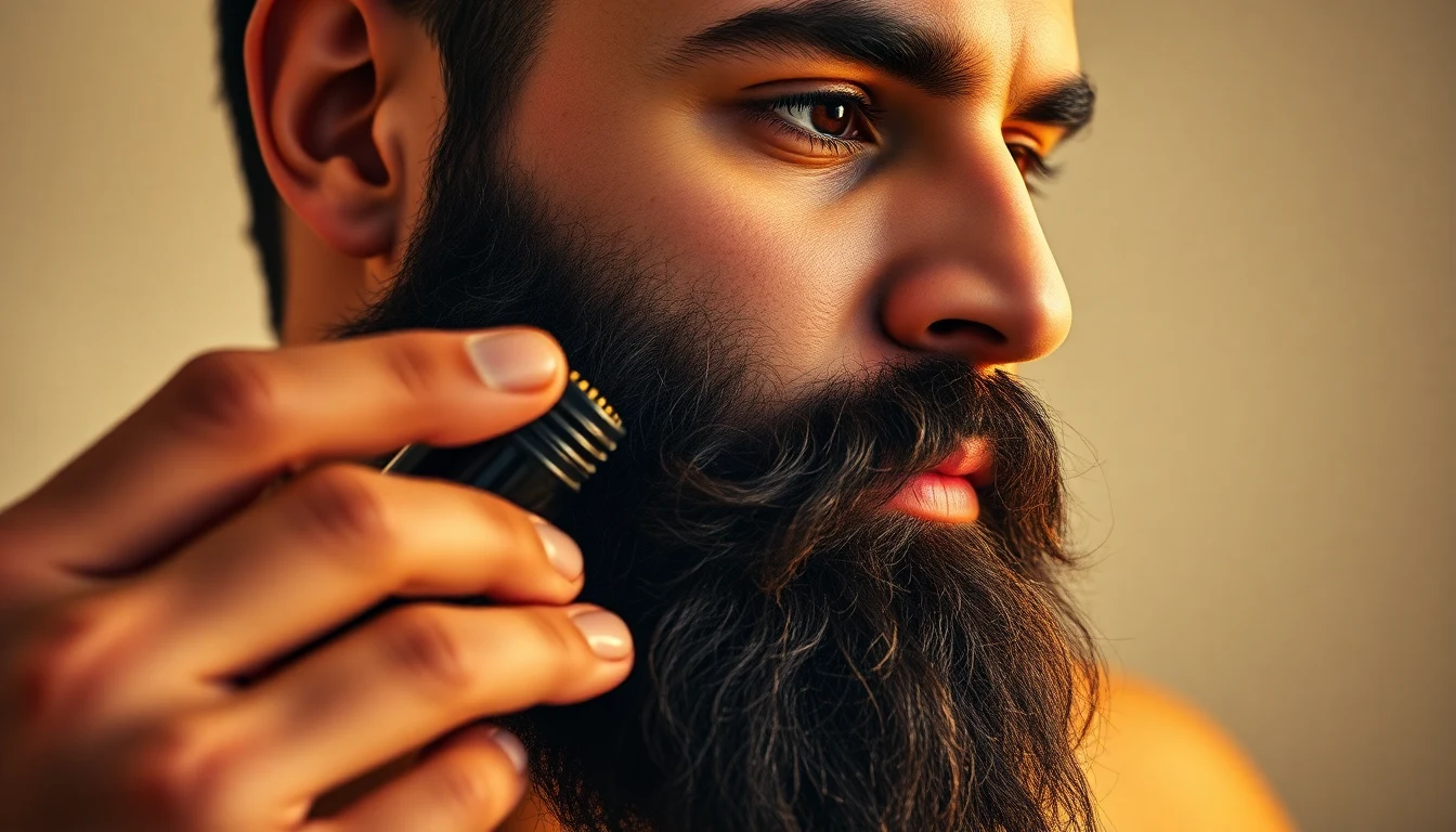Thick Beard Care: The Complete Guide for Dense, Fast-Growing Facial Hair — man applying beard oil to beard