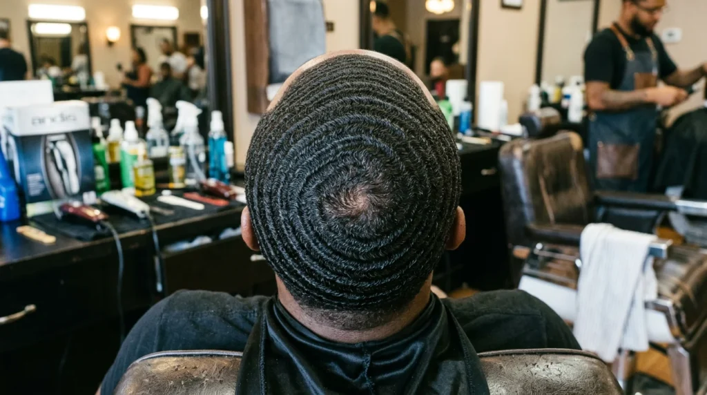 Defined 360 wave pattern on Black man from above