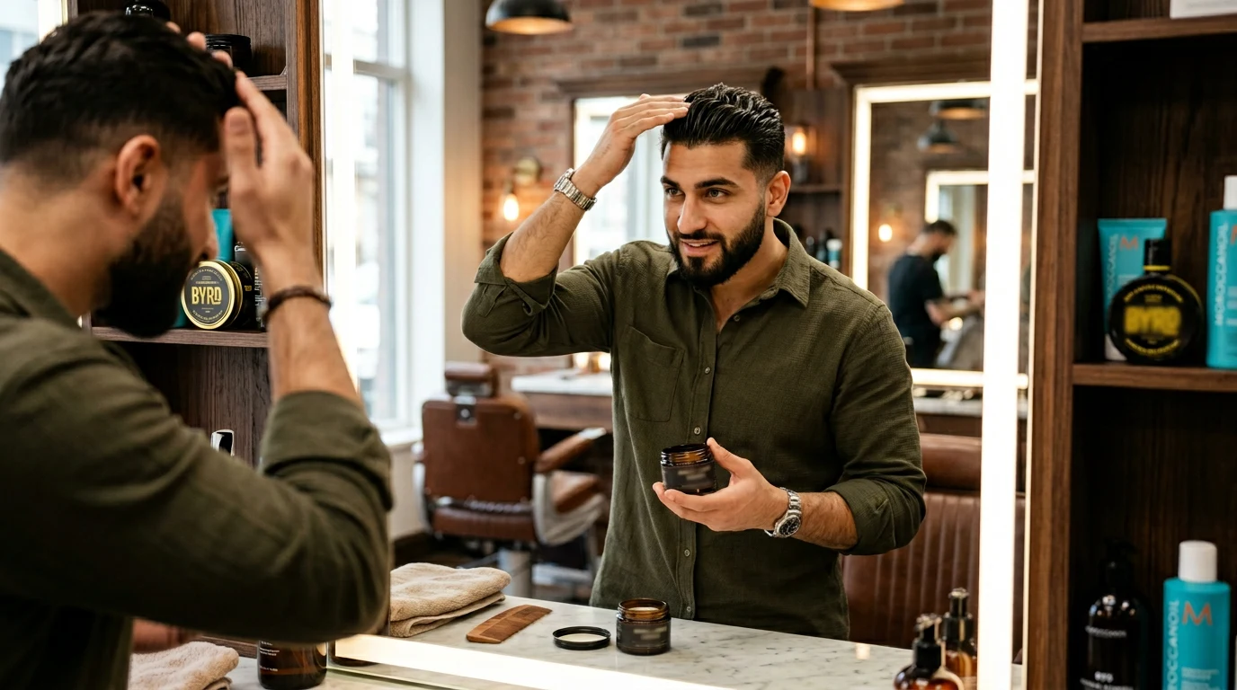 Best Muslim Barbers in Los-Angeles (2026) — man styling hair with hair product