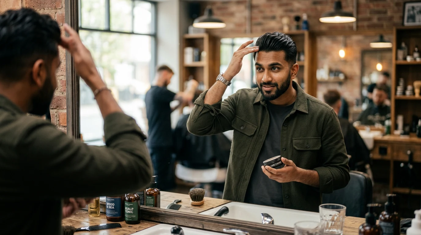 Best Sikh Barbers in Los-Angeles (2026) — man styling hair with hair product