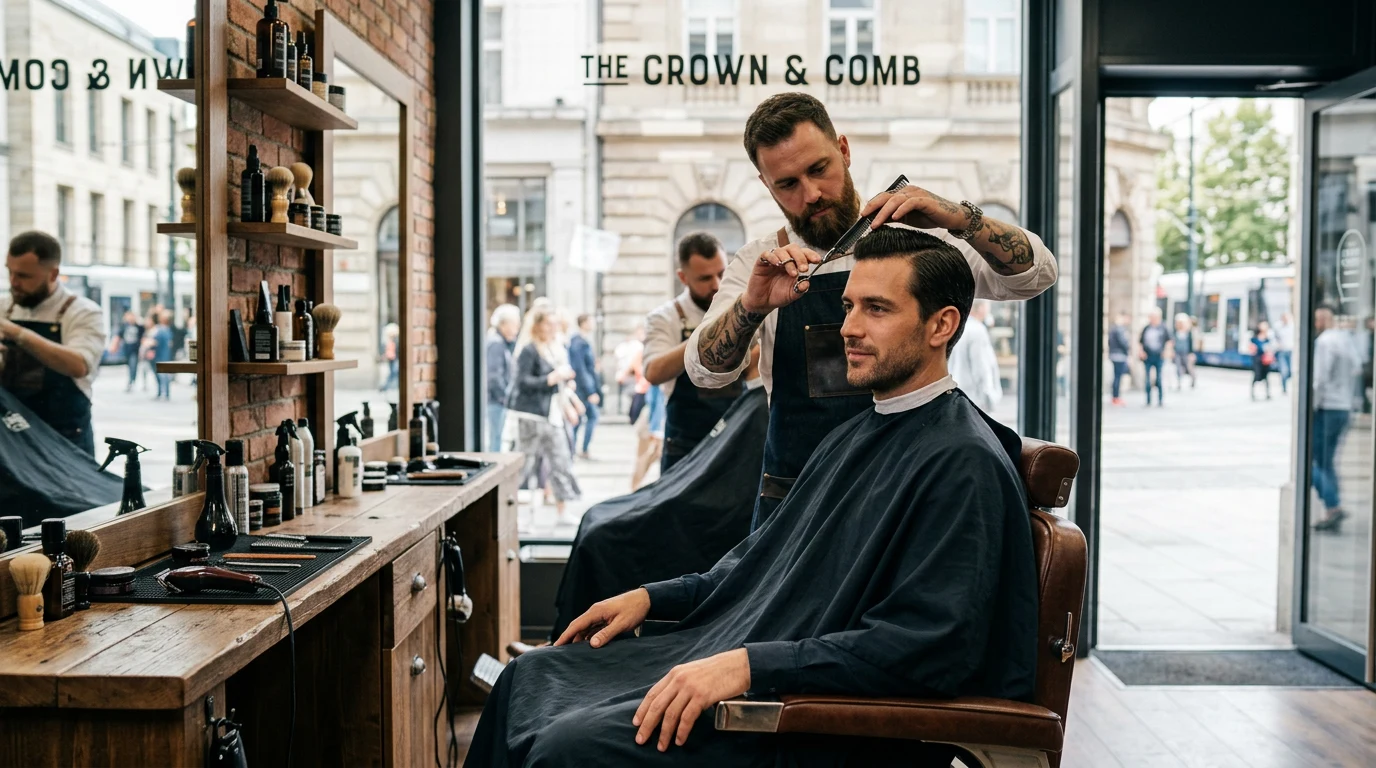 How to Cut Hair at Home: The Complete Guide for Men (2026) — man getting a haircut at barbershop