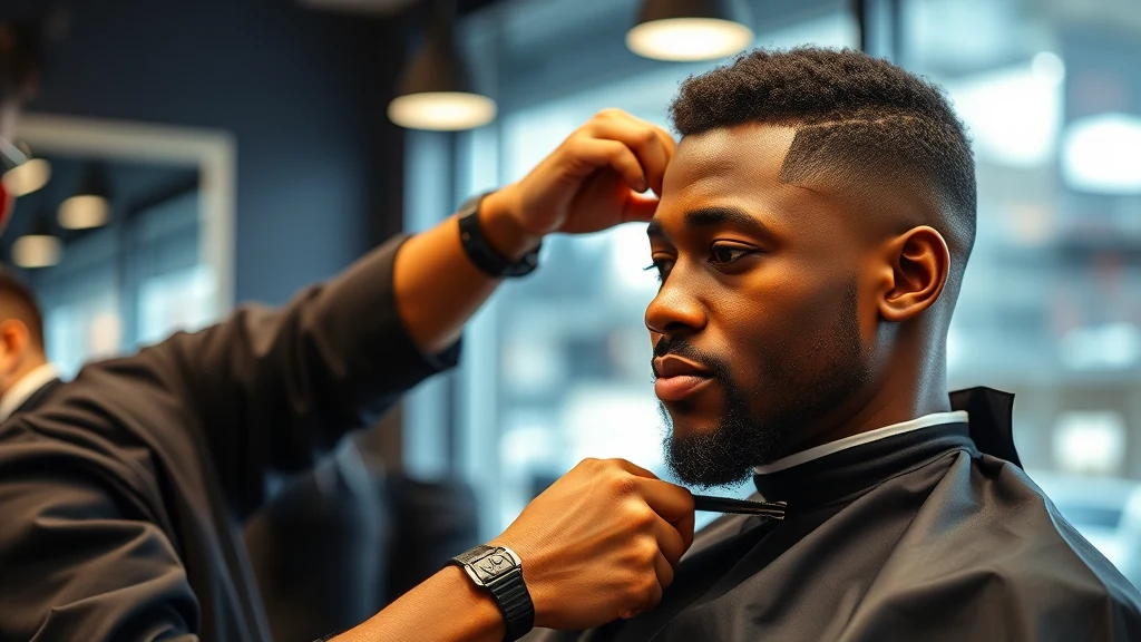 How to Cut Black Men’s Hair at Home: Fades, Lineups, and Textured Styles — man getting a haircut at barbershop