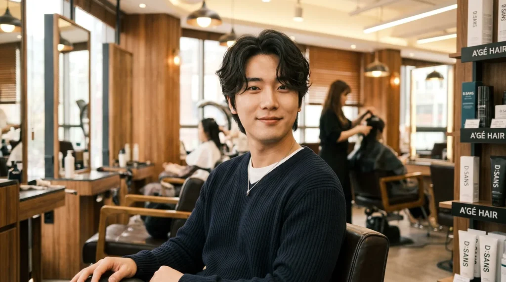 Korean perm on young Asian man with natural wavy texture