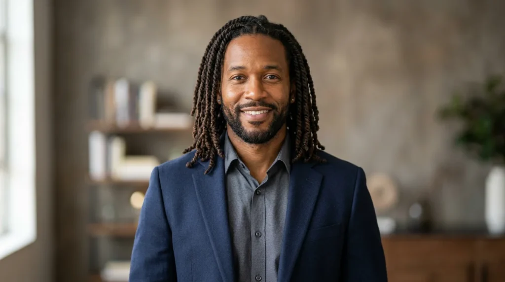 Black man with mature loc styles