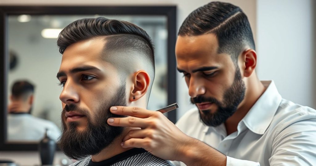 Turkish barber guide: a barber finishing a client's fade with a straight razor
