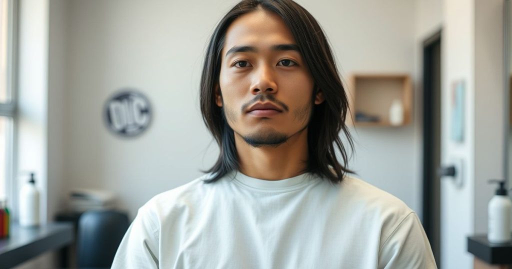 Native American hair and beard: long straight black hair worn loose and sparse facial hair
